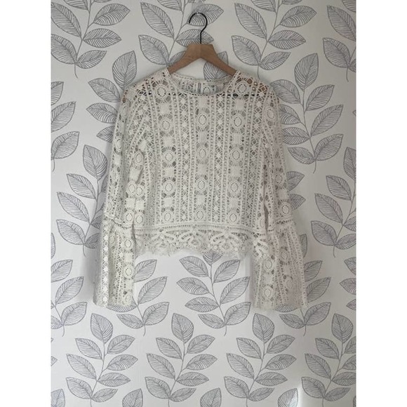 Forever 21 White Long Sleeve Sheer Lace Blouse, Size M - Picture 1 of 4